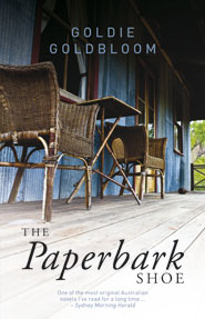 Image of book cover The Paperbark Shoe with a front porch and two chairs facing outward