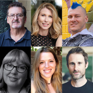 Image of six author headshots, Alan Carter, Natasha Lester, Holden Sheppard, Annabel Smith, Rebecca Higgie and Craig Silvey